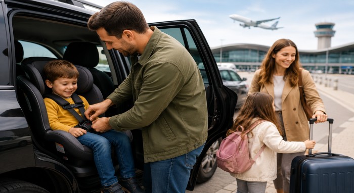 traveling with kids, car seats and airport rides